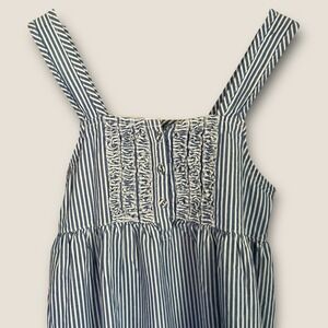 Petite Plume Girl's Size 12 Blue Striped Ruffle Button Front Dress Casual Cute